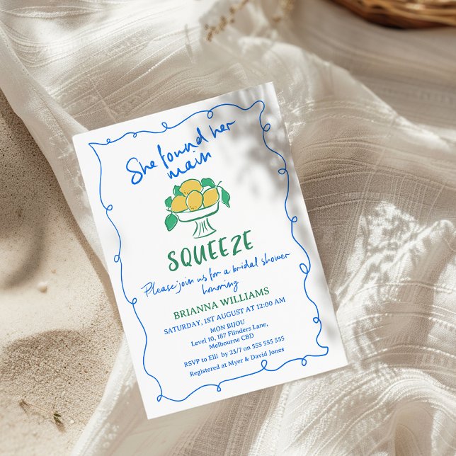 Invitation Fête des mariées de citron à base de silice princi (Illustrated Main Squeeze Bridal Shower Invitation, Whimsical Hand Drawn Lemons Bridal Shower Invite)