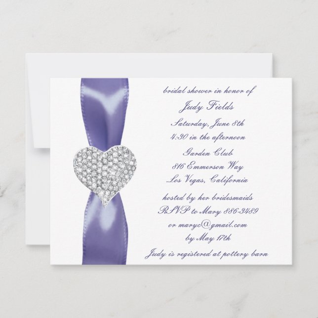 Invitation Fête des mariées de coeur couleur bleu violet (Devant)
