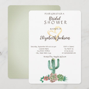 Invitation Fête des mariées de coeur doré Succulent Cactus mo
