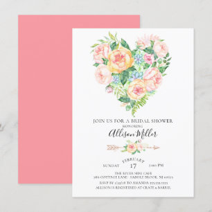 Invitation Fête des mariées de coeur florale aquarelle