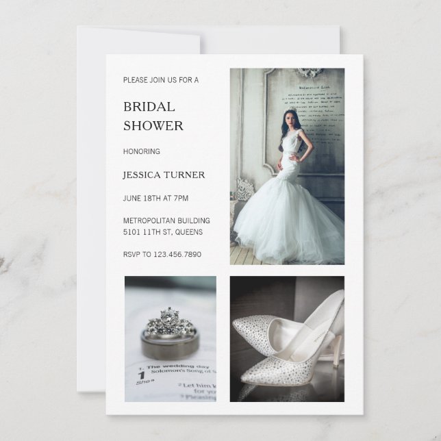 Invitation Fête des mariées de collection photo blanche moder (Devant)