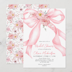 Invitation Fête des mariées de coquette à bow rose ruban à fl