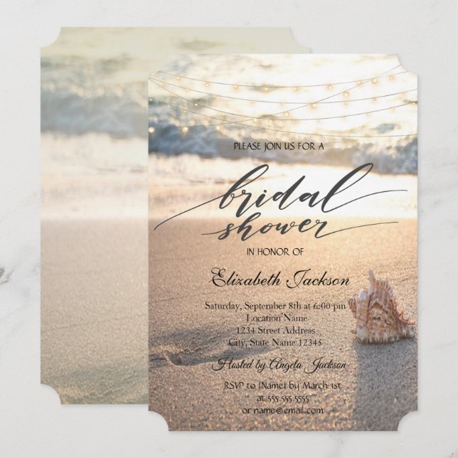 Invitation Fête des mariées de coquillage de plage Sunset Str (Devant / Derrière)