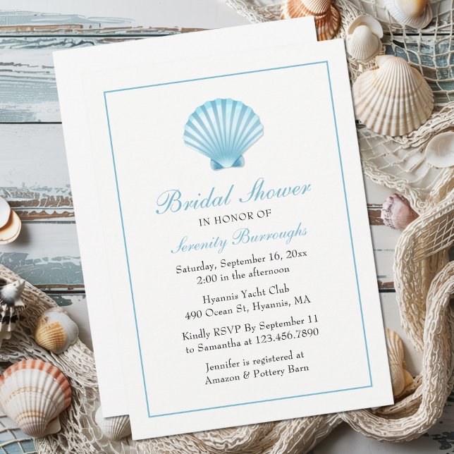 Invitation Fête des mariées de coquillages Bleu Plage nautiqu (Créateur téléchargé)