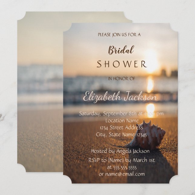 Invitation Fête des mariées de coquillages de Sunset Beach We (Devant / Derrière)