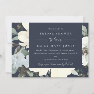 INVITATION FÊTE DES MARIÉES DE COULEUR D'EAU FLORALE BLANCHE