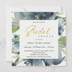 INVITATION FÊTE DES MARIÉES DE COULEUR D'EAU FLORALE VERT BLE