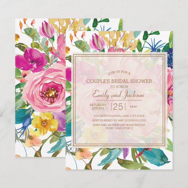 Invitation Fête des mariées de Couple à script floral rose ja (Devant / Derrière)