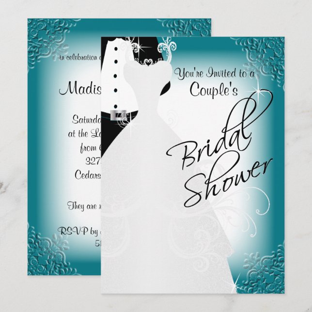 Invitation Fête des mariées de couple dans une Turquoise somb (Devant / Derrière)