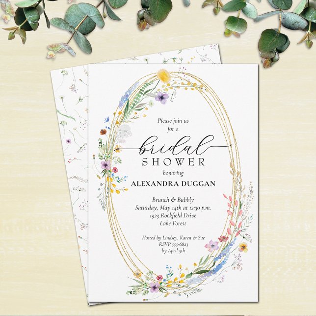 Invitation Fête des mariées de couronne Fleur sauvage aquarel (Watercolor wreath of wildflowers bridal shower invitations - INSTANT DOWNLOAD, PRINTED or both)