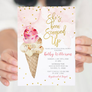 Invitation Fête des mariées de crème glacée rose et or