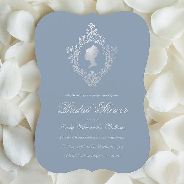 Invitation Fête des mariées de crête d'argent Dusty Blue Faux (Créateur téléchargé)