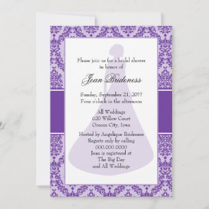 Invitation Fête des mariées de Damas du coeur pourpre