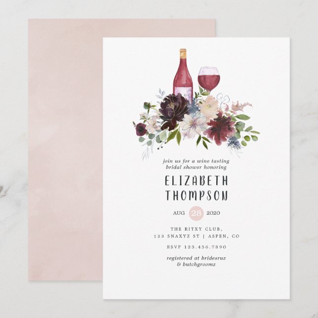 Invitation Fête des mariées de dégustation de vins roses et b (Devant / Derrière)