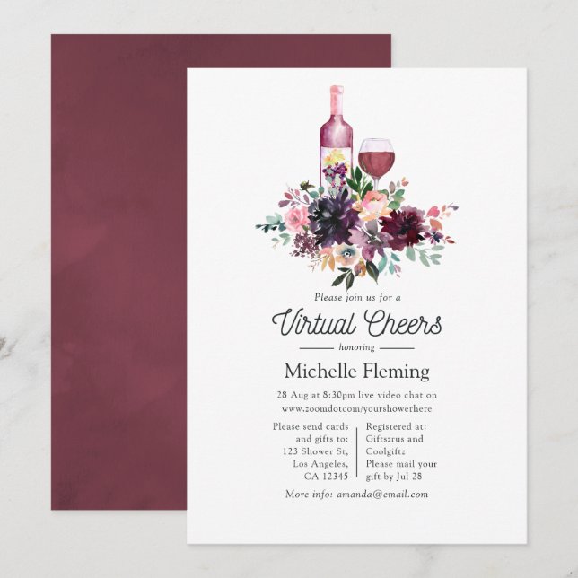 Invitation Fête des mariées de dégustation virtuelle des vins (Devant / Derrière)