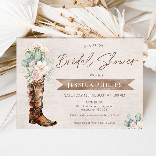 Invitation Fête des mariées de démarrage Russe Brown Western  (Rustic Boho Beige Boot Brunch Bridal Shower Invitation Template, Cowgirl Boot Bridal Shower Invite)