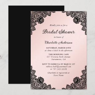 Invitation Fête des mariées de dentelle florale noire et blan