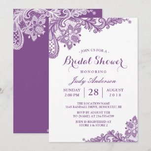 Invitation Fête des mariées de dentelle moderne violet de lav