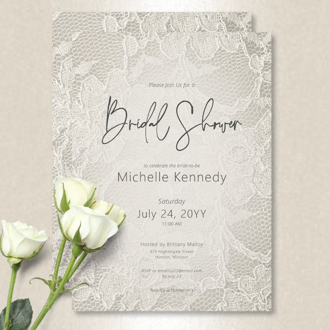 Invitation Fête des mariées de dentelle nuptiale ivoire moder (Modern Ivory Bridal Lace Bridal Shower Invitation)