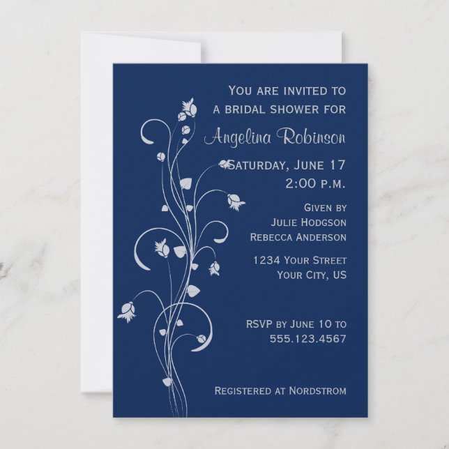 Invitation Fête des mariées de design floral gris clair de ma (Devant)