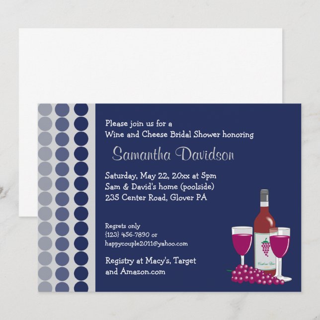 Invitation Fête des mariées de fête du vin et du fromage (Devant / Derrière)