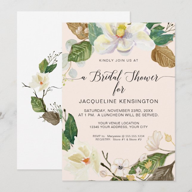 Invitation Fête des mariées de feuillage de l'aquarelle flora (Devant / Derrière)