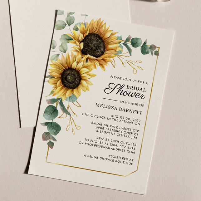 Invitation Fête des mariées de feuillage de tournesol Eucalyp (Sunflower Floral Eucalyptus Bridal Shower Invitation)