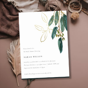 Invitation Fête des mariées de feuillage simple Gold Green Eu