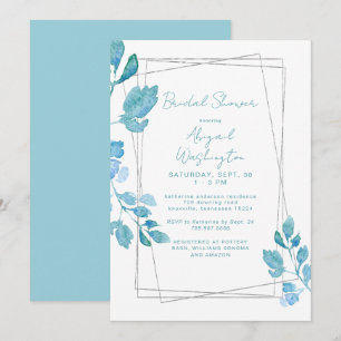 Invitation Fête des mariées de feuillage végétal turquoise