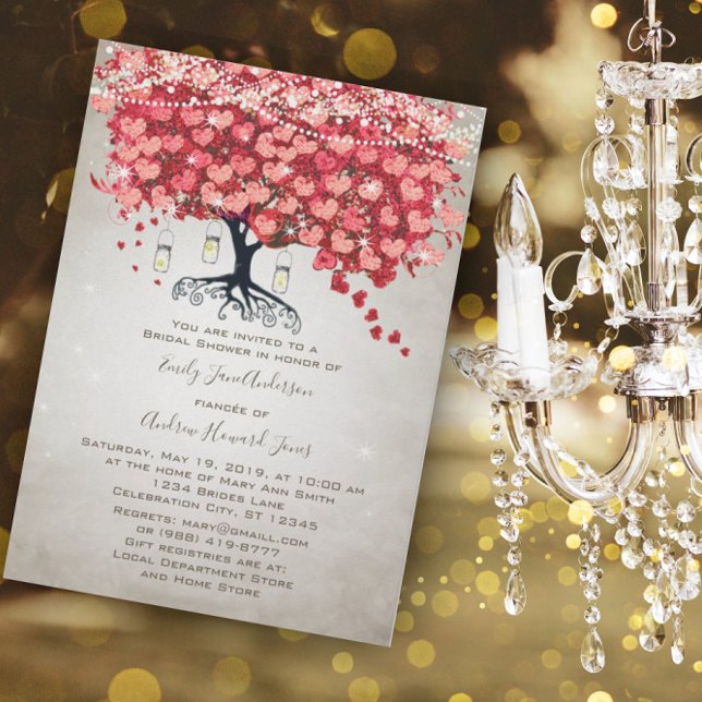 Invitation Fête des mariées de feuille de coeur rose rouge ar (Créateur téléchargé)