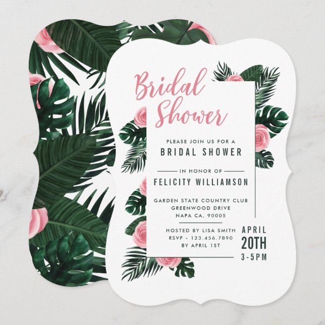 Invitation Fête des mariées de feuilles de palme tropicale ro (Devant / Derrière)