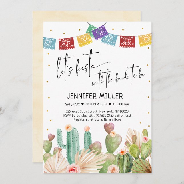 Invitation Fête des mariées de Fiesta Cactus Boho (Devant / Derrière)