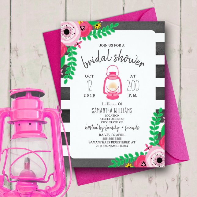 Invitation Fête des mariées de flambage Boho - rose + noir (Créateur téléchargé)