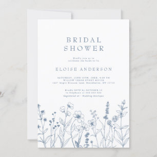 Invitation Fête des mariées de Fleur sauvage bleu minimaliste