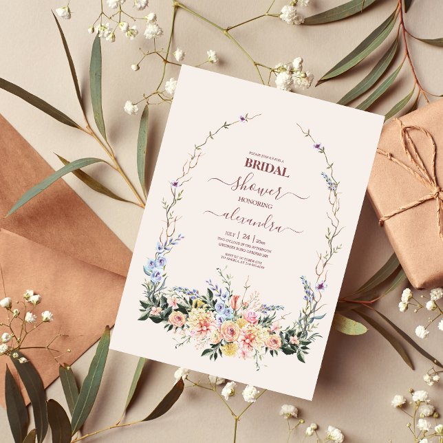Invitation Fête des mariées de Fleur sauvage Boho Neutral (Créateur téléchargé)