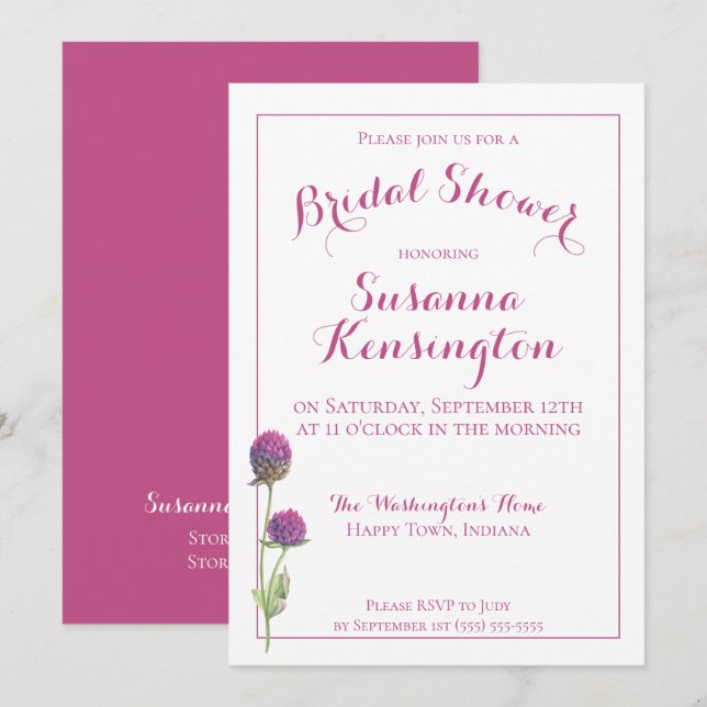 Invitation Fête des mariées de Fleur sauvage d'aquarelle rose (Devant / Derrière)