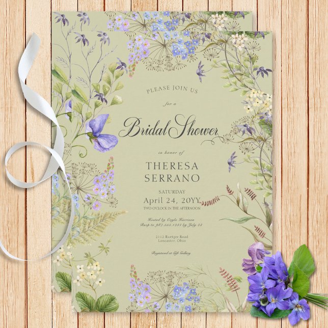 Invitation Fête des mariées de Fleur sauvage de  de mesure vi (Rustic Purple Sage Wildflower Sage Bridal Shower Invitation)