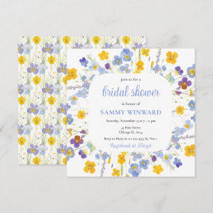 Invitation Fête des mariées de fleurs bleu et jaune printemps