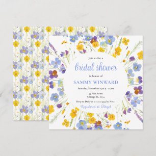 Invitation Fête des mariées de fleurs bleu et jaune printemps