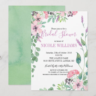 Invitation Fête des mariées de fleurs d'aquarelle de lavande 