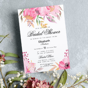 Invitation Fête des mariées de fleurs d'aquarelle rose botani