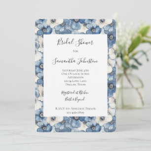 Invitation Fête des mariées de fleurs de Denim bleu blanc