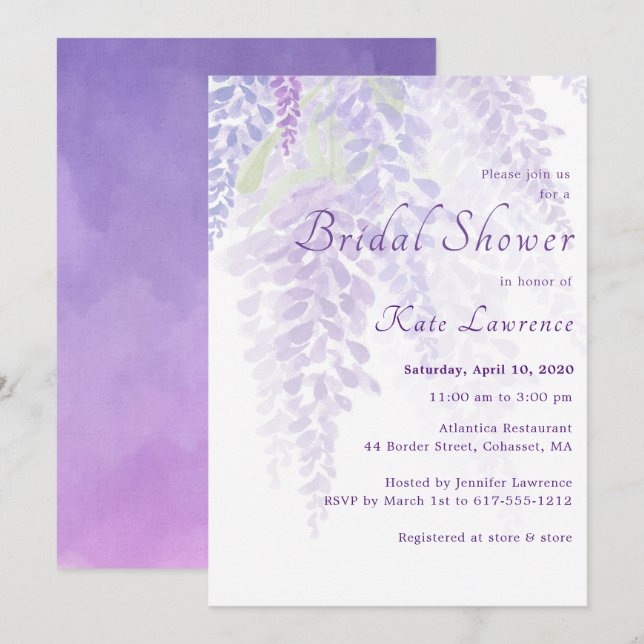 Invitation Fête des mariées de fleurs de la Wisteria Watercol (Devant / Derrière)