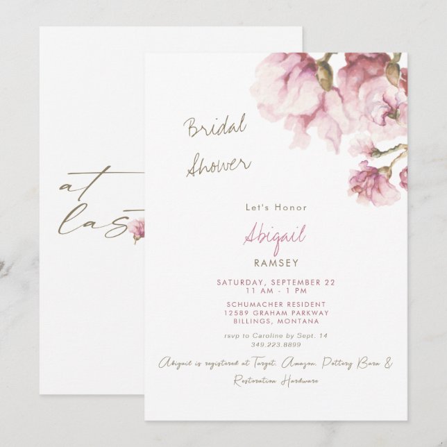 Invitation Fête des mariées de fleurs de Magnolia Rose poussi (Devant / Derrière)