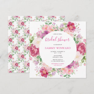 Invitation Fête des mariées de fleurs de pivoines roses et vi