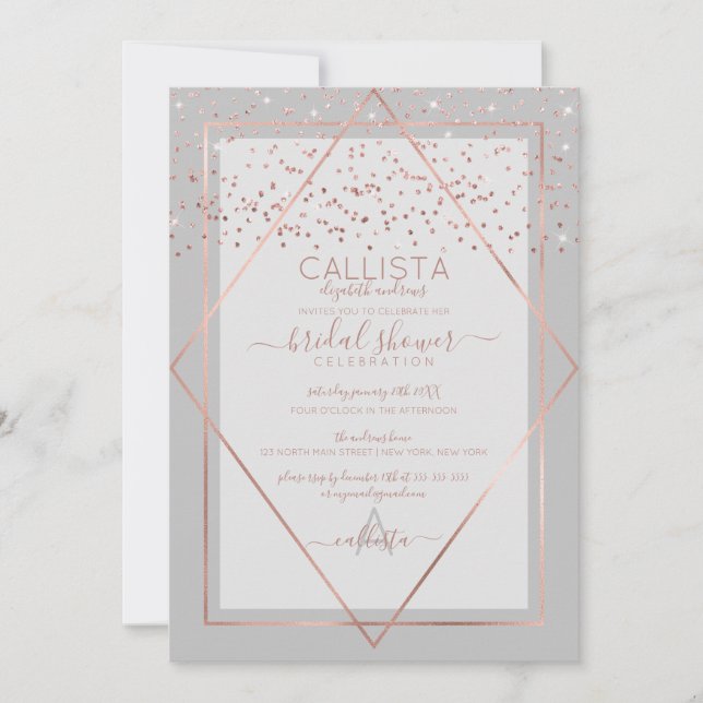 Invitation Fête des mariées de frontière Chic Grey Rose Gold  (Devant)