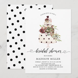 Invitation Fête des mariées de gâteau floral moderne Marsala 