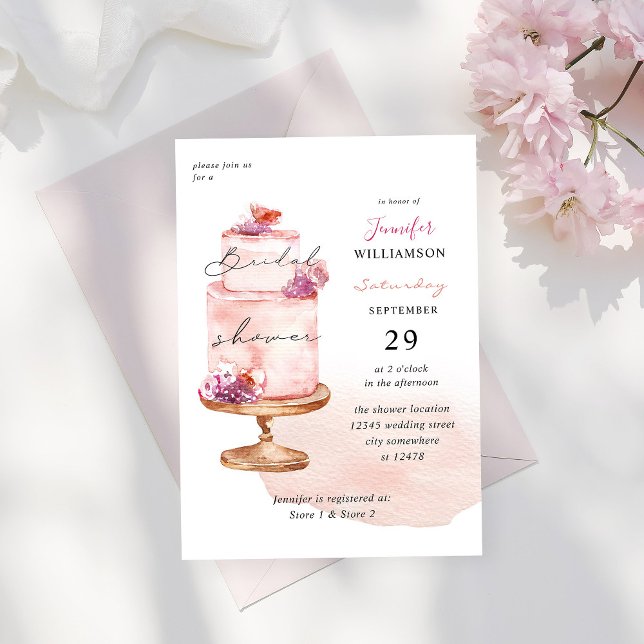 Invitation Fête des mariées de gâteau rose avec rose (Créateur téléchargé)