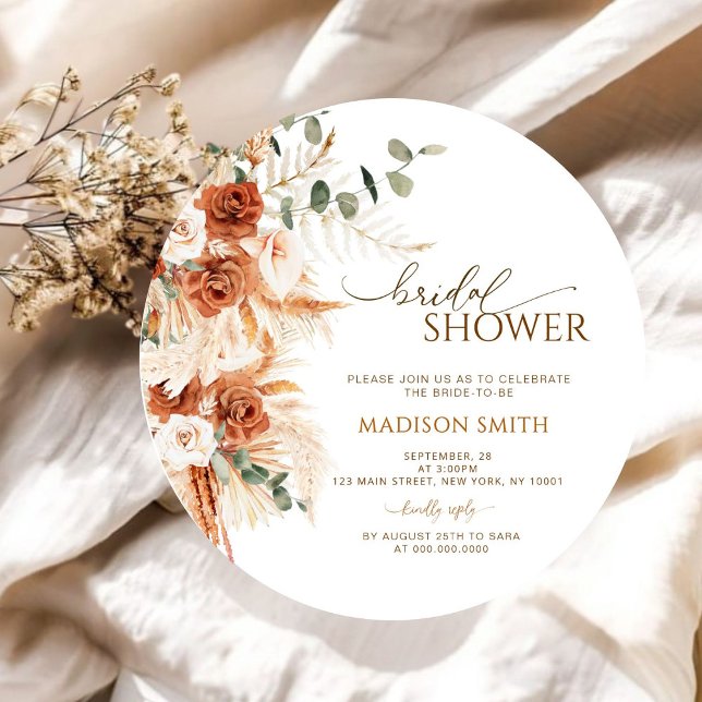 Invitation Fête des mariées de grains de bois rond rustique c (Créateur téléchargé)