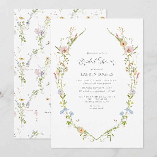 Invitation Fête des mariées de jardin d'aquarelle Fleur sauva (Devant / Derrière)